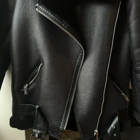 Zara Black Leather Biker Jacket / XS - Picture 8 of 8